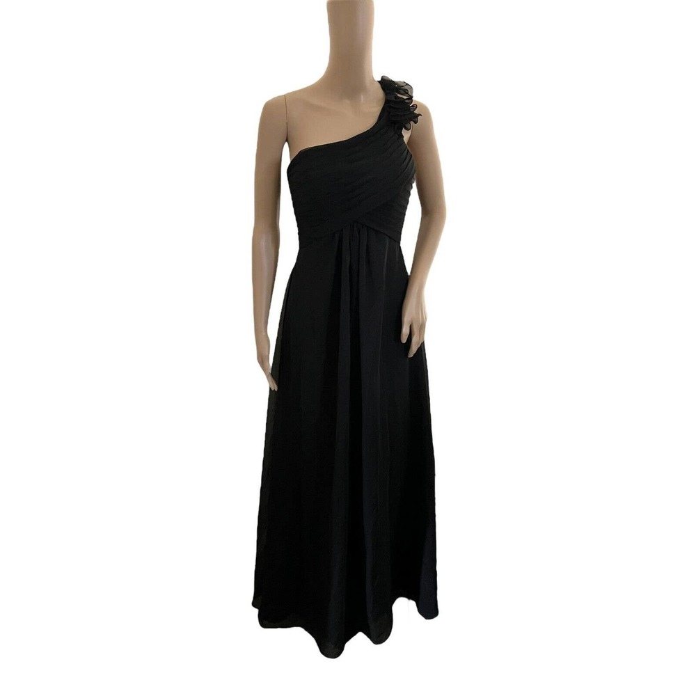 VTG Mori Lee Madeline Gardner Black Asymmetrical Strap Prom Formal Dress SZ 1/2